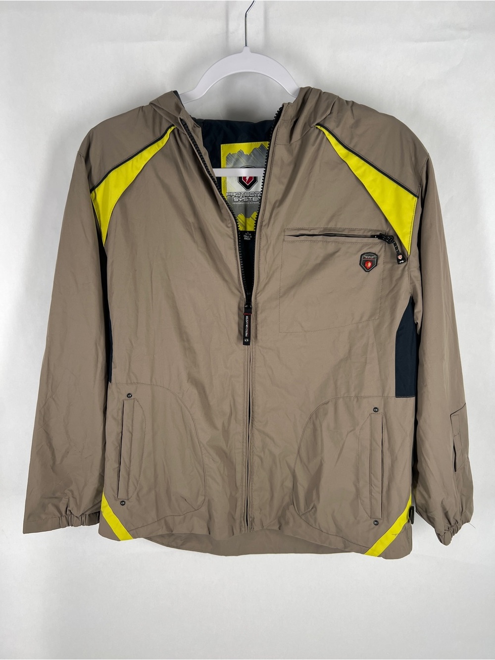 Protection‎ System Boys Taupe Colorblock Hooded Windbreaker Size L 14/16